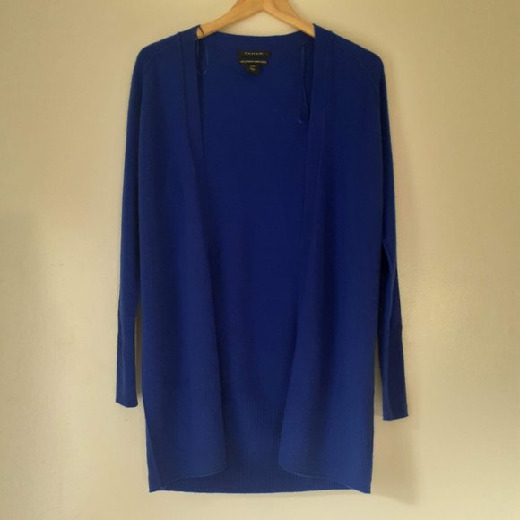 COBALT ROYAL BLUE 100%EXTRAFINE MERINO WOOL L/Sleeve Open Front Wool Cardigan XS - Picture 5 of 5